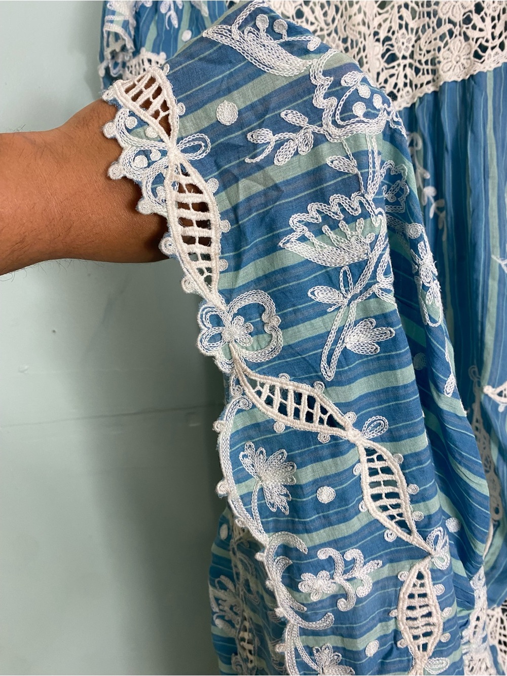 Free People Blue Bonnet Maxi Dress Embroidered Floral Striped Sundress Small - Picture 11 of 16